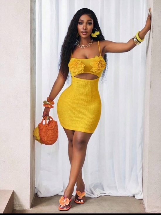 SHEIN Dresses & Skirts - Yellow Ribbed Cutout Bodycon Mini Skirt - Brand